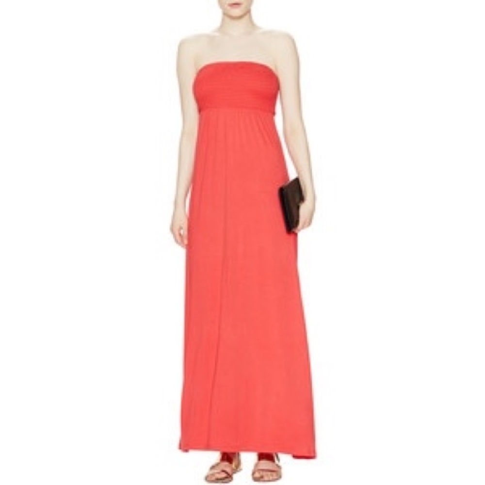 Avaleigh Coral Smocked Strapless Maxi Dress new